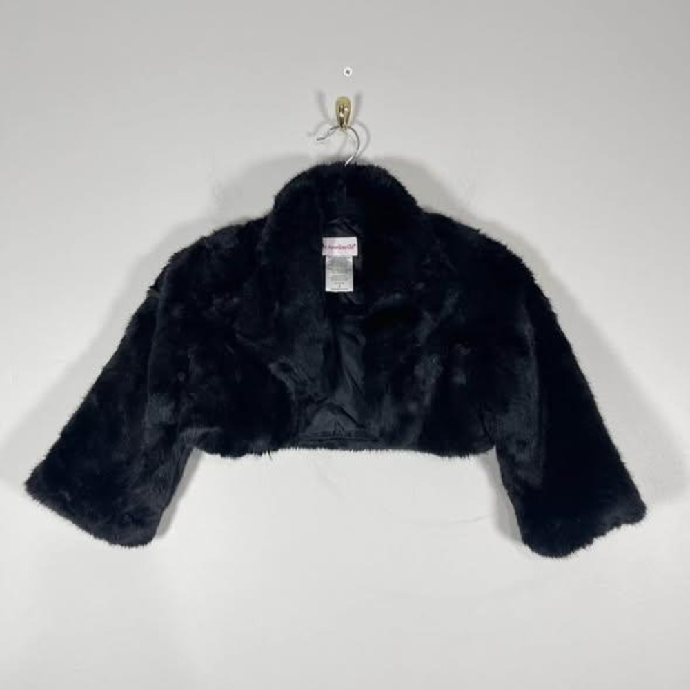 American Girl Faux Fur Shrug Girls 8 Bolero Jacket Black Dressy Winter Wedding